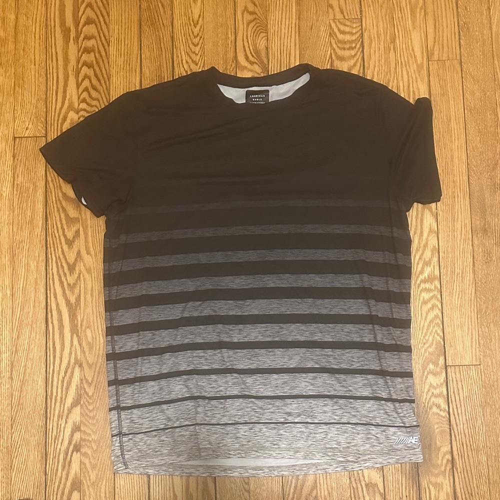 American Eagle Outfitters Black and Gray Striped Tee